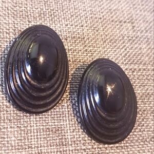 Black Monochromatic Earrings Plastic 80s Glam - Pre-loved